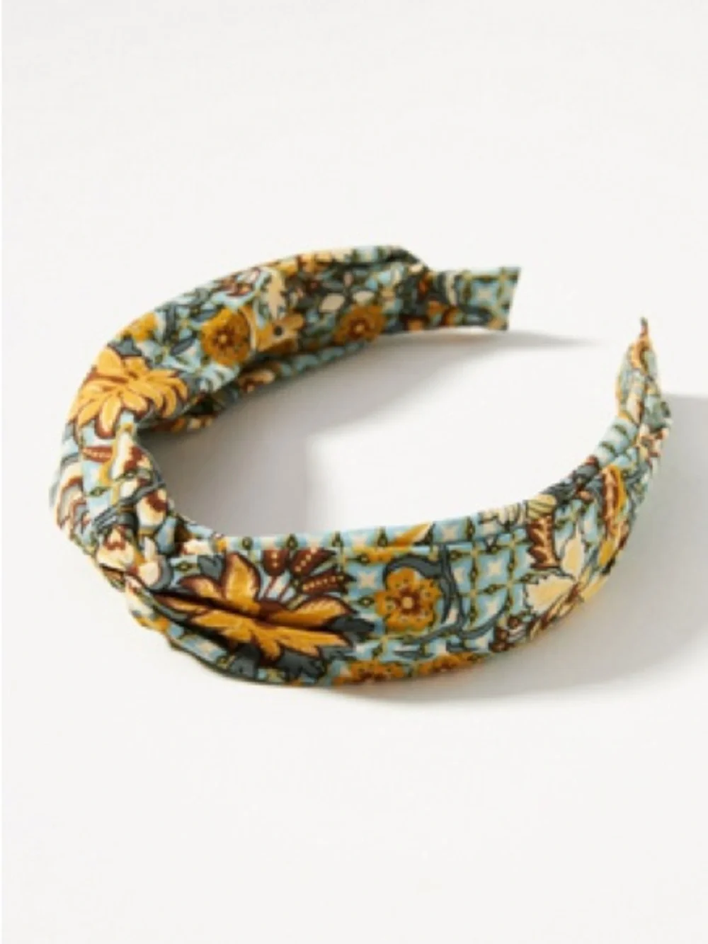 Anthropologie Mosaic Knotted Headband Floral Aqua Green Mustard Boho Bohemian